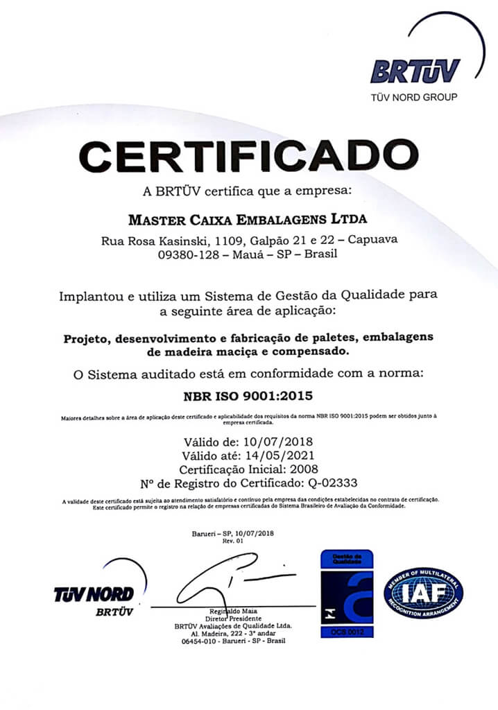 Certificado Nbr Iso 9001 2015 Master Caixa Embalagens